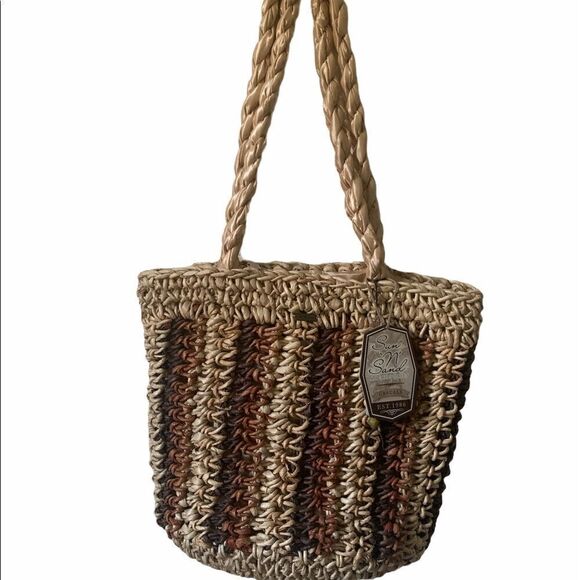 Sun ‘N’ Sand Brown and Tan Straw Tote Purse NWT - Picture 1 of 14